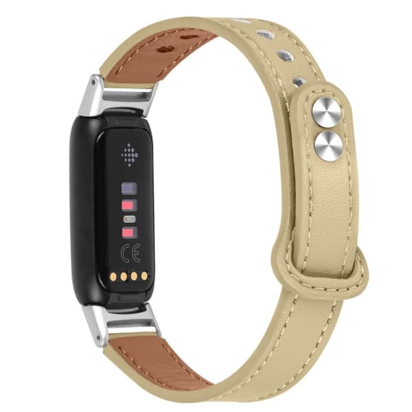 Fitbit Luxe urrem af okselæder i øverste lag med sølvstik - Lys Abrikos Beige