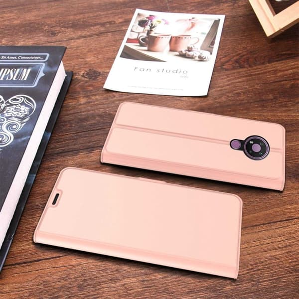 Sileä ja ohut premium-PU-nahkakotelo Nokia 3.4 - Ruusukulta Pink