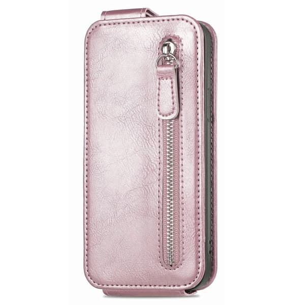 Vertical Flip Phone Etui med Zipper til Xiaomi Poco C40 - Rødguld Brown