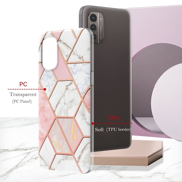 Marmormotiv Nokia G11 / Nokia G21 skal - Rosa / Vit multifärg