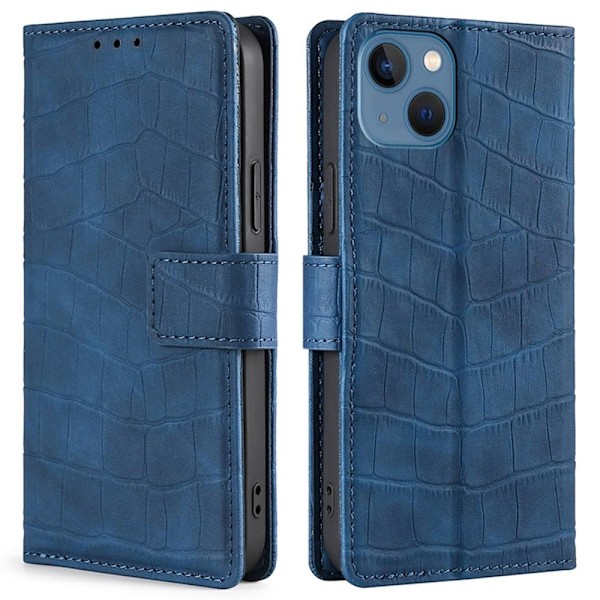 Krokotiilin Nahkainen Läppäkotelo For iPhone 14 - Sininen Blue