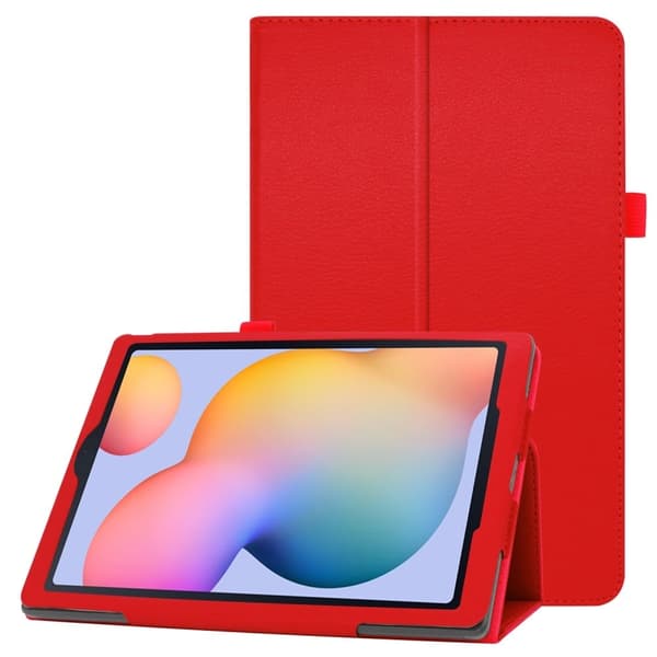 Samsung Galaxy Tab S6 Lite flipfodral i litchi-texturläder - Röd Röd