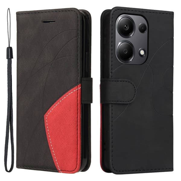 Tekstureret Xiaomi Redmi Note 13 Pro 4G / Xiaomi Poco M6 Pro læderetui med rem - Sort Black