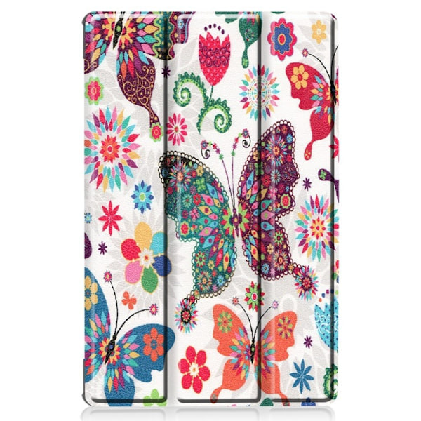 Lenovo Tab M10 FHD Plus läderfodral med trefaldigt mönster - Fjärilsblommor multifärg