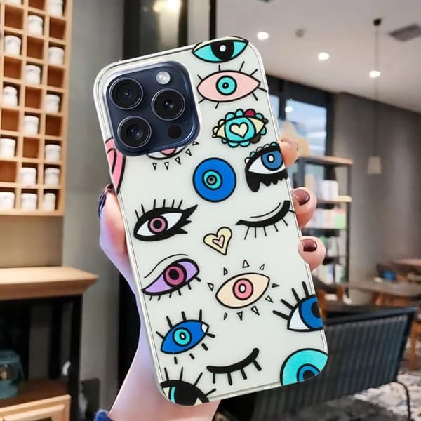 iPhone 16 Pro Max fleksibelt etui med mønsterutskrift Beskyttende telefondeksel - Øyemonster Multicolor