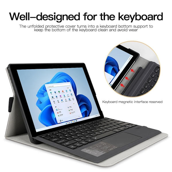 Microsoft Surface Pro 9 Läderfodral för tangentbord Justerbart stativ Tablet Cover i grått Svart