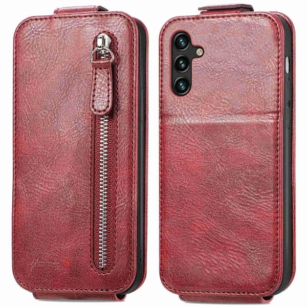 Vertical Flip Phone Suojakotelo With Zipper For Samsung Galaxy M23 / F23 - Punainen Red