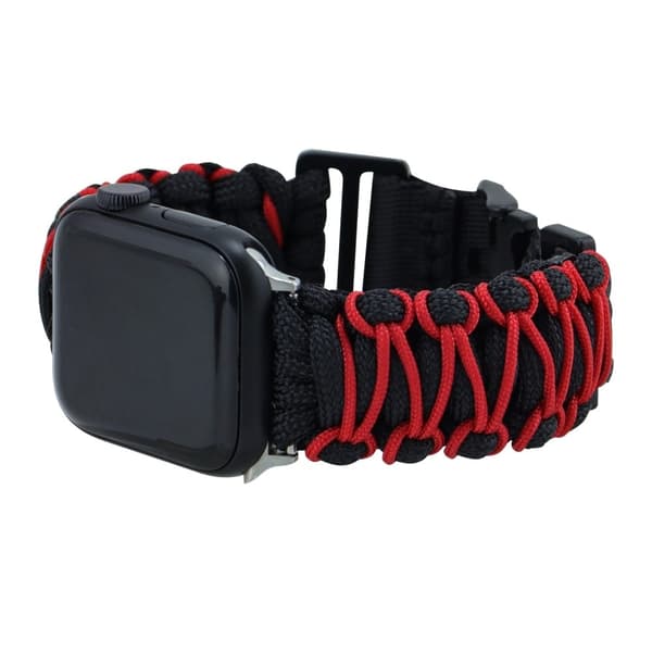 Apple Watch Series 41mm - 40mm - 38mm Universal Double Layer Nylon Rope urrem - Sort + Rød Red