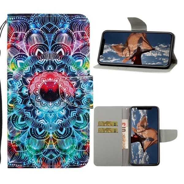 Wonderland iPhone 12 Pro Max flip kuoret - Mandala Kukka Multicolor