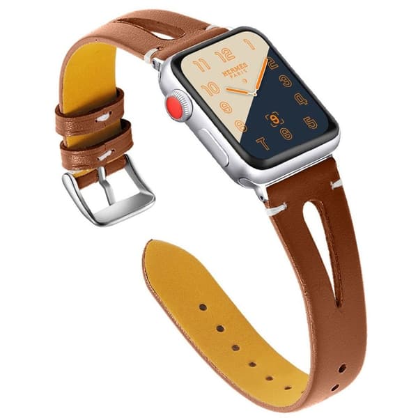 Apple Watch Series 4 44mm hollow ægte læder Urrem - Brun Brown