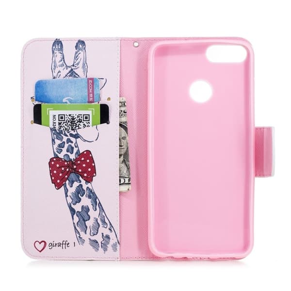 Huawei P Smart Mønstret Lær Flip Etui - Giraffe Wearing Glasses Multicolor