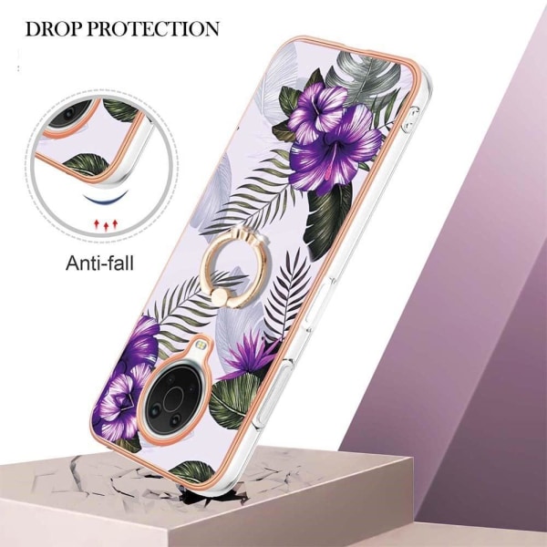 Marble Patterned Suojakuori With Ring Holder For Nokia G10 / G20 - Purple Flowers Purple