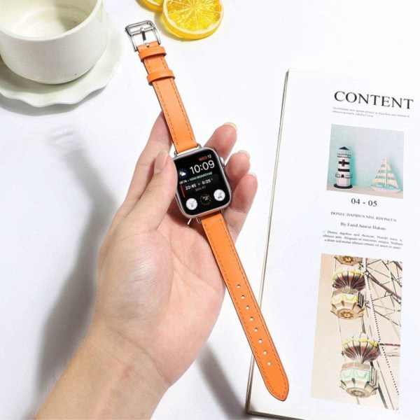 Apple Watch 42mm - 44mm enkel urrem i ægte læder - Orange Orange