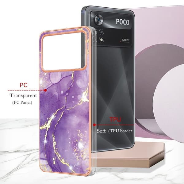 Marble Xiaomi Poco X4 Pro 5G Etui - Lilla Klinkekule Purple