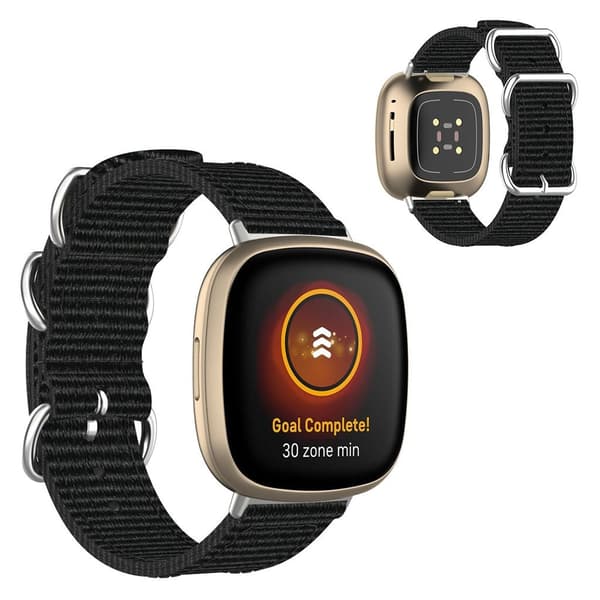 Fitbit Sense / Versa 3 nylon klockarmband - svart Svart