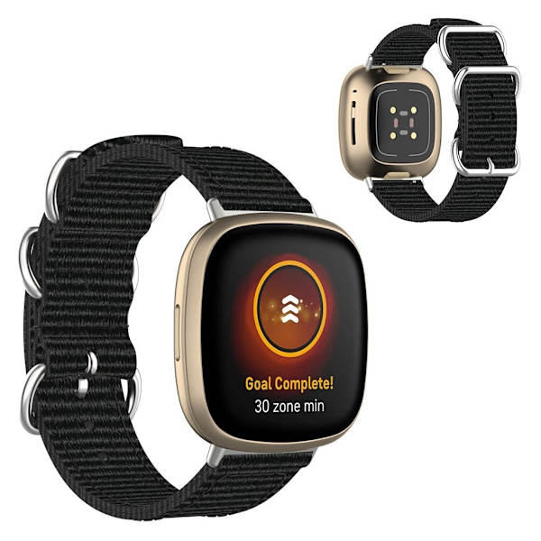 Fitbit Sense / Versa 3 nylonkellonauha - Musta Black