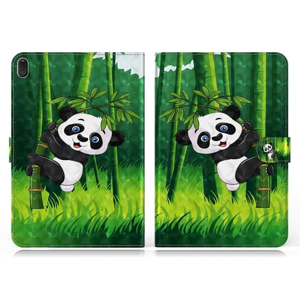 Lenovo Tab E10 Mønster Lær Flippetui - Panda og Bambus Green