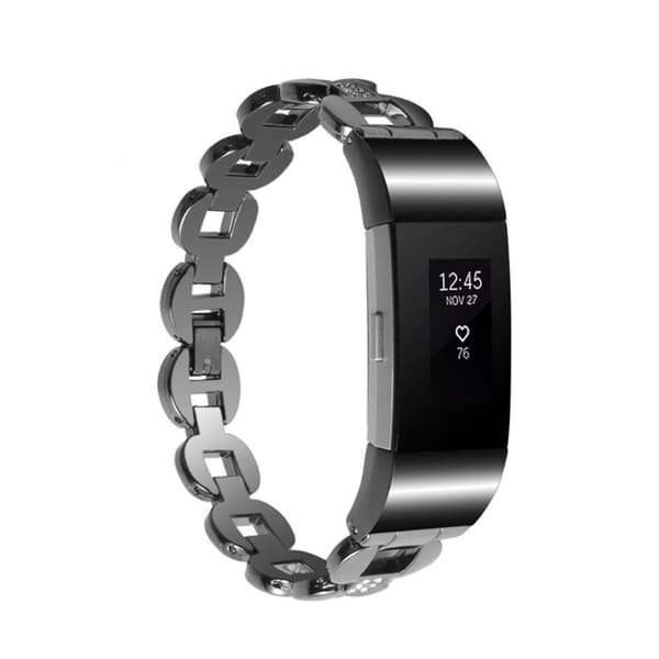 Fitbit Charge 2 urlänk rostfritt stål träningsklocka strasstenar - Svart Svart