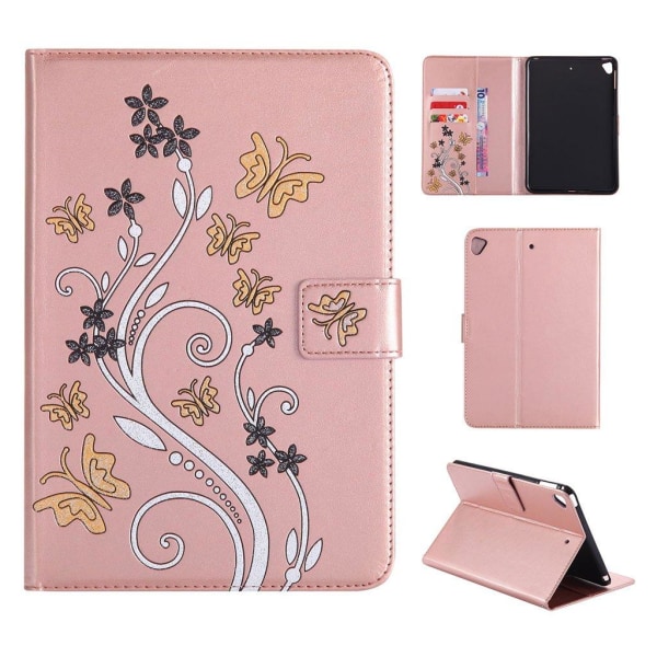 iPad Mini (2019) blomster mønster læder etui - Lyserød Pink
