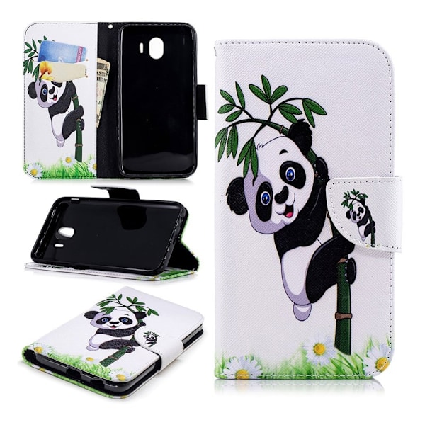 Samsung Galaxy J4 (2018) kuvioitu nahkainen flip suojakotelo - Panda Multicolor
