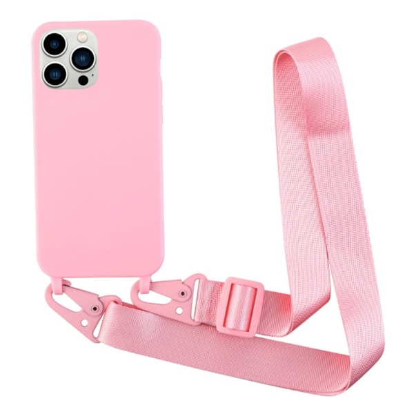 Tunt TPU-fodral med matt yta och justerbar rem för iPhone 13 Pro - Rosa Rosa