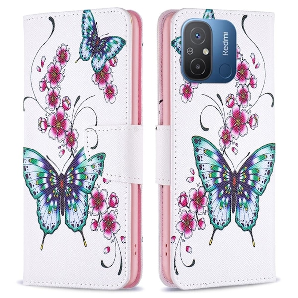 Wonderland Xiaomi Redmi 12C Flip Fodral - Persika Blossom och Fjärilar Rosa