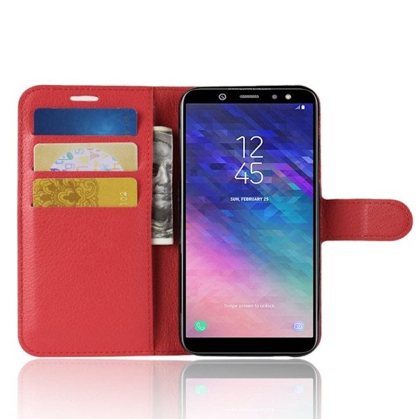 Samsung Galaxy A6 (2018) mobilfodral PU läder plånbok stående position - Röd Röd