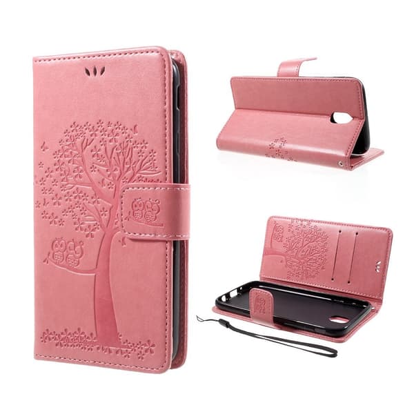 Samsung Galaxy J7 (2017) Etui laget av kunstlær og silikon – Lys rosa Pink