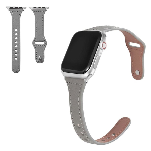 Apple Watch Series 6 / 5 44mm knap snap ægte læder urrem - Grå Silver grey