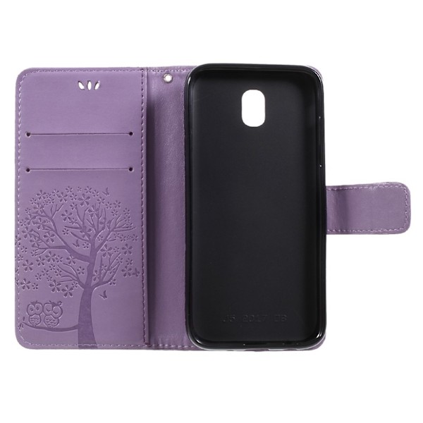 Samsung Galaxy J5 (2017) puukuvioinen nahkakotelo - Violetti Purple