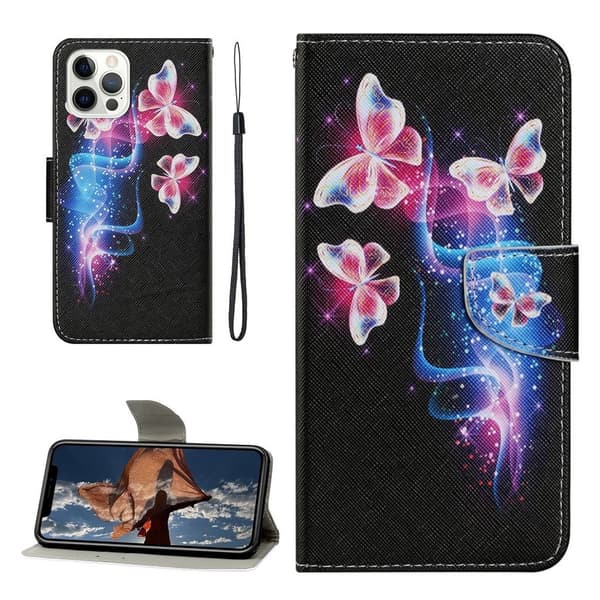Wonderland iPhone 13 Pro Max Läppäkotelo - Pinkki Perhonen Multicolor