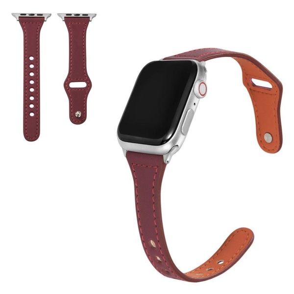 Apple Watch Series 6 / 5 44mm knap snap ægte læder urrem - Rødvi Red