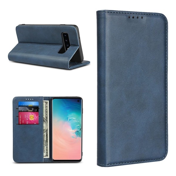 Samsung Galaxy S10 auto-absorberet læderetui - Blå Blue