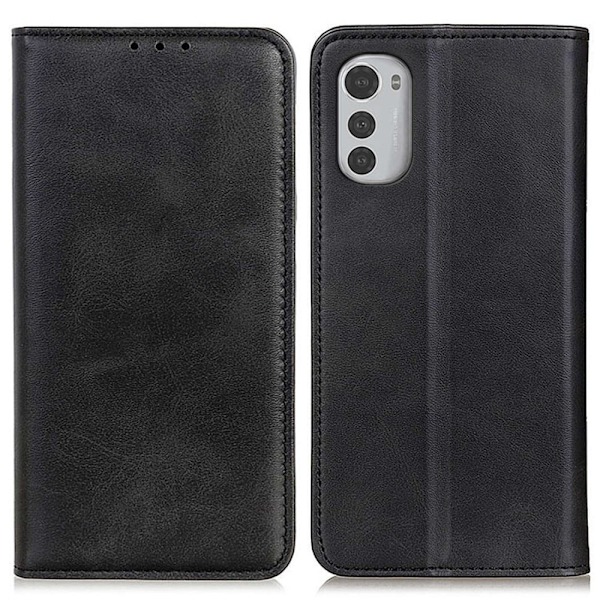 Motorola Moto E32 flip etui i ægte læder med pung – Sort Black