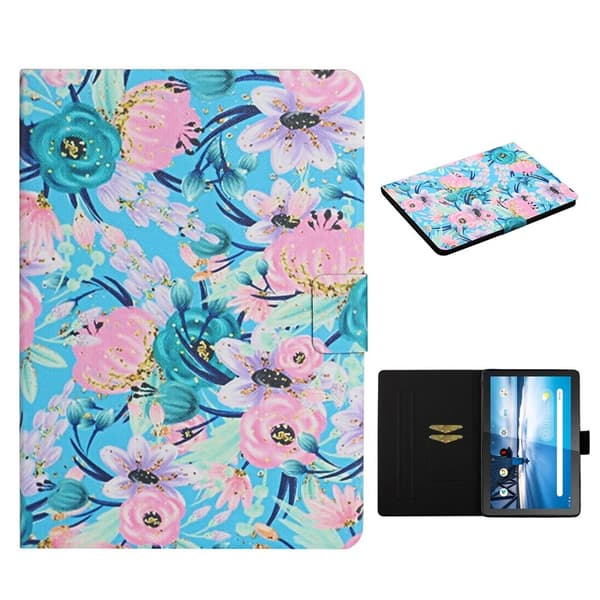Lenovo Tab M10 cool flower læderetui - Pink Blomst Multicolor