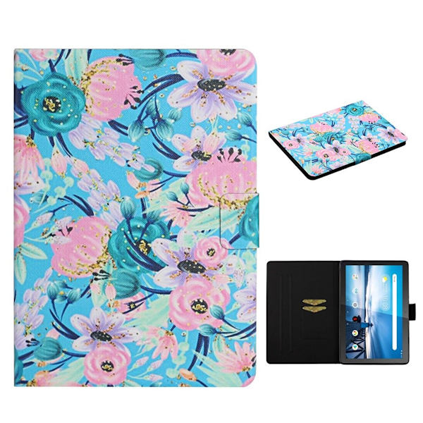 Lenovo Tab M10 läderfodral med cool blomma - Rosa Blomma multifärg