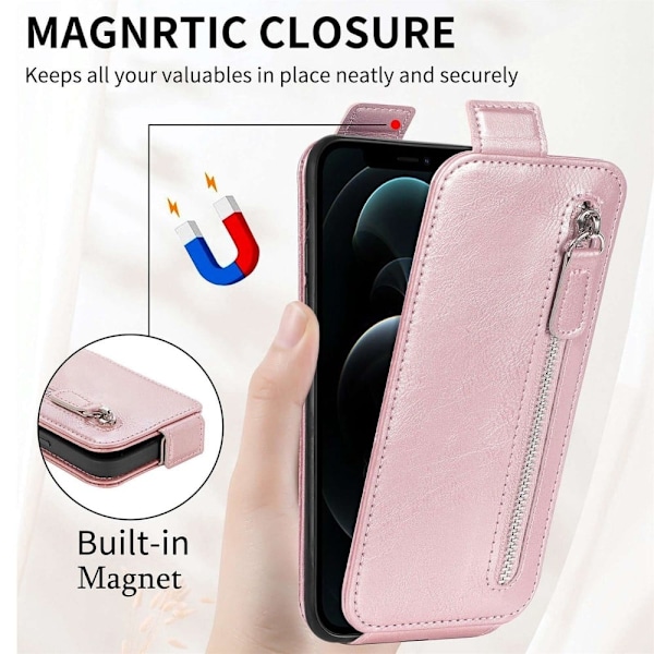 Vertikalt iPhone 12 / iPhone 12 Pro fodral med dragkedja - Rosa Rosa