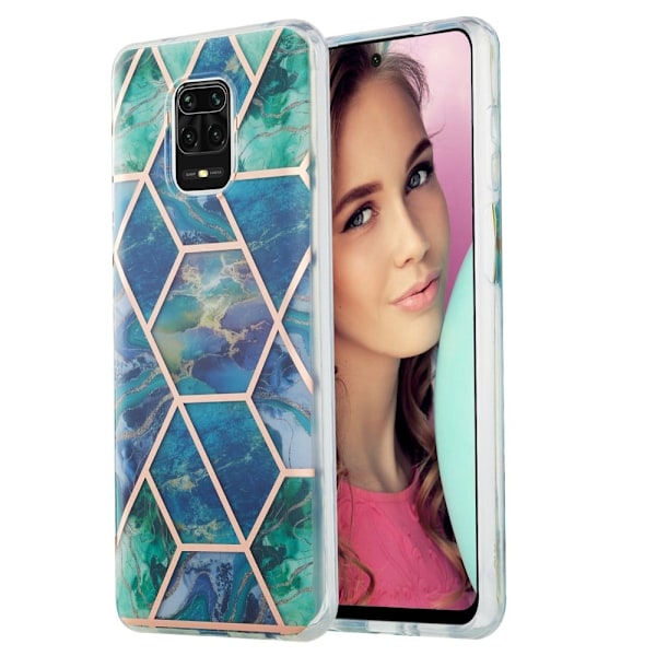 Marble Patterned Suojakuori With Ring Holder For Xiaomi Redmi Note 9 Pro Max / 9 Pro / 9s - Sininen / Vihreä Blue