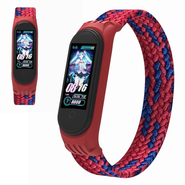 Xiaomi Mi Band 5 / 4 / 3 stylish nylon watch strap - Red / Blue / Size: S Röd