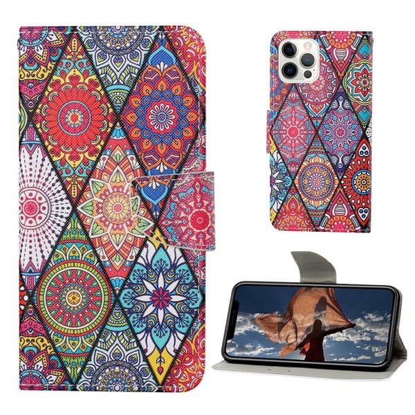 Wonderland iPhone 13 Pro Flippetui - Mandala Mønster Multicolor