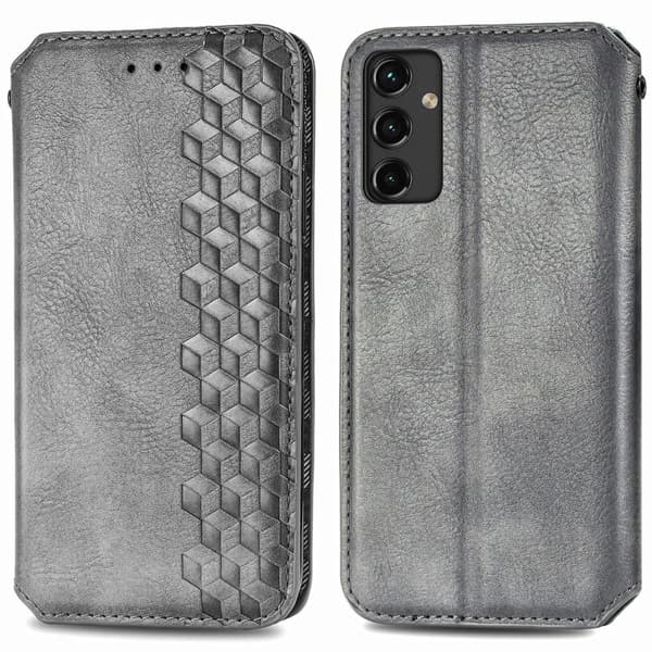 Læretui med A Stilfull Rhombus Imprint til Samsung Galaxy A14 - Grå Silver grey