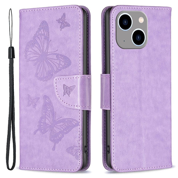 Butterfly iPhone 15 Plus Flippetui - Lilla Purple