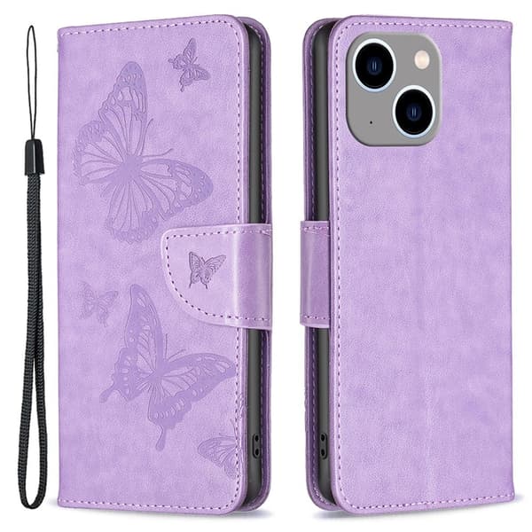 Butterfly iPhone 15 Plus Läppäkotelo - Violetti Purple