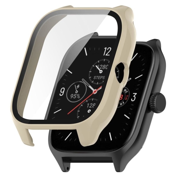 Amazfit GTS 4 cover with tempered glass screen protector - Ivory Vit