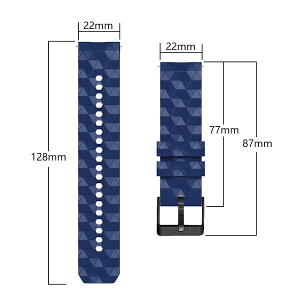 22 mm universal silikoneurrem i ikosaeder-stil - Mørkeblå / Sort Blue