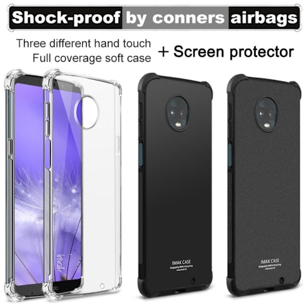 IMAK Motorola Moto Z3 Play mobilskal silikon tillkommer explosionssäkert skärmskydd - Mattsvart Svart