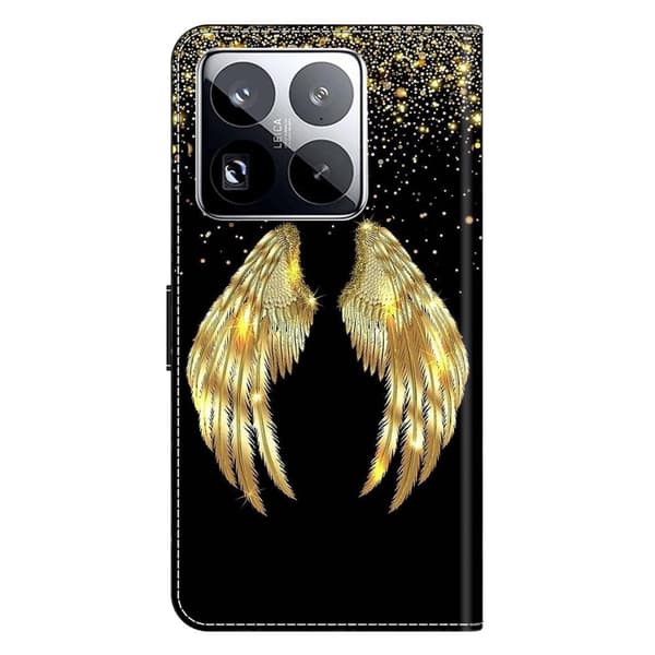 Xiaomi 15 Pro Fodral 3D-mönster Veganläder Plånbok Telefonskal med stativ - Guldvinge Guld