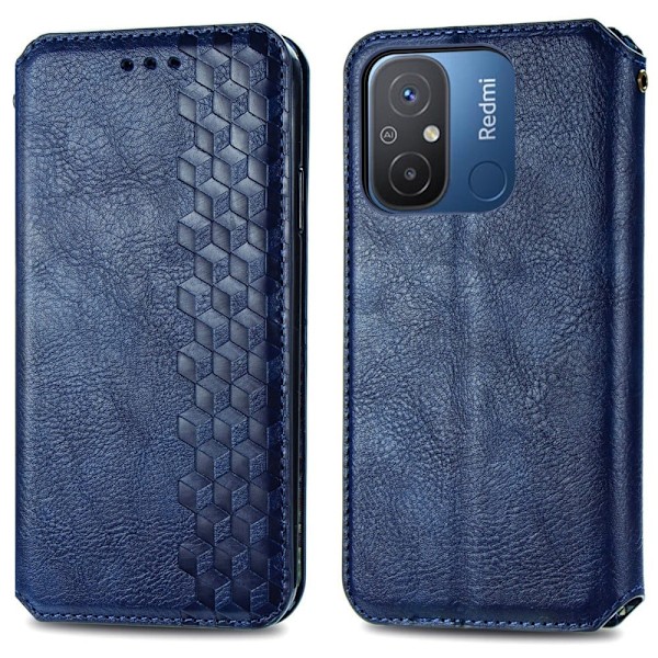 Nahkakotelo With A Stylish Rhombus Imprint For Xiaomi Redmi 12C / 11a - Sininen Blue