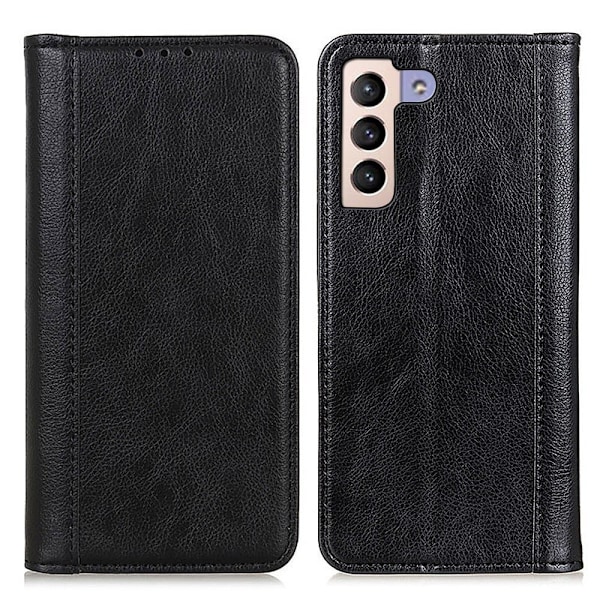 Äkta läder Samsung Galaxy S22 Plus fodral med magnetisk stängning Svart