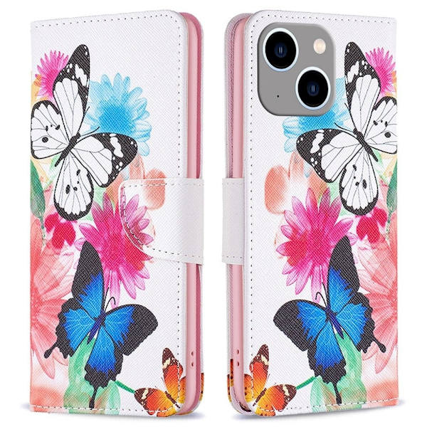 Wonderland iPhone 14 Plus flip etui - To Sommerfugle Multicolor